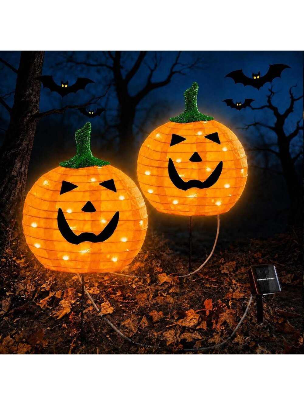 2 Pack Solar Halloween Pumpkin Pathway Stake Lights Outdoor Weather Resistant